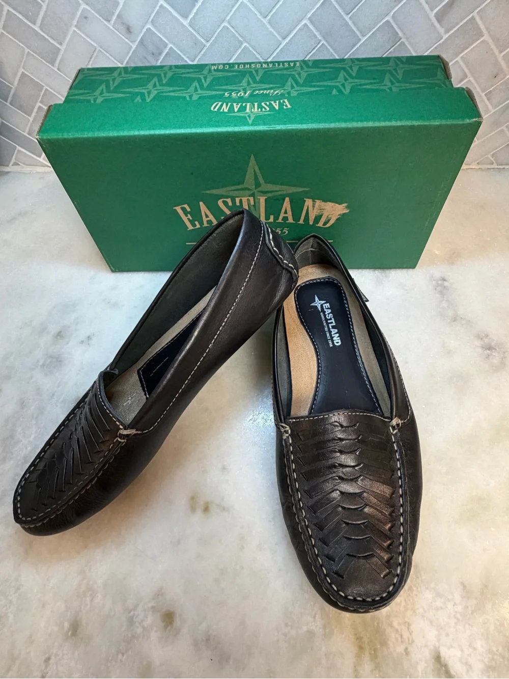 Eastland Black Woven Leather Slip-On Loafers 10M